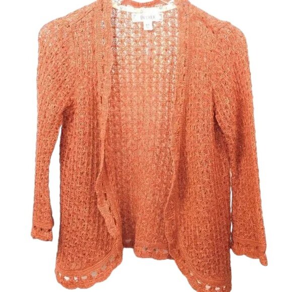 Decree Loose Salmon Crochet Knit Open Front Cardigan - Picture 1 of 8
